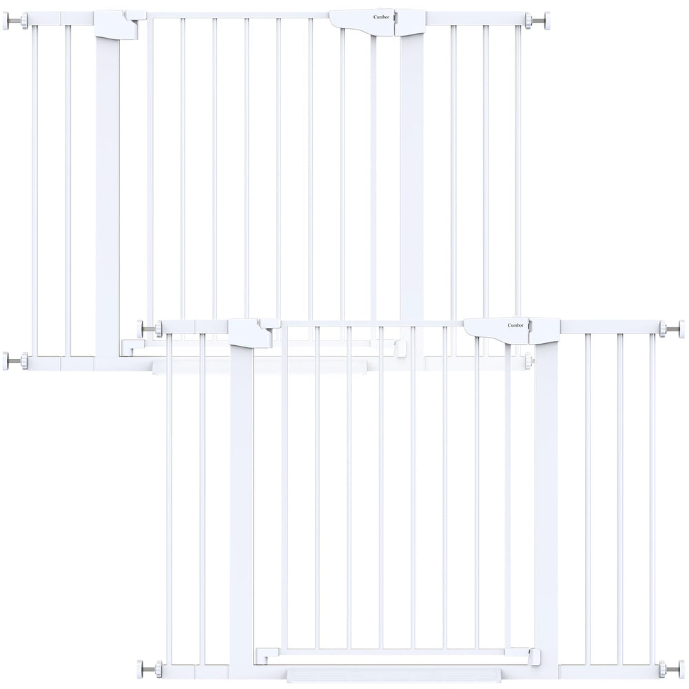 Cumbor 2-pack baby gate at stairs wide, safely blocks stairs for little explorers.