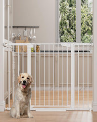 Cumbor 36-inch extra tall gate at stairs provides a tall barrier for kids and dogs.