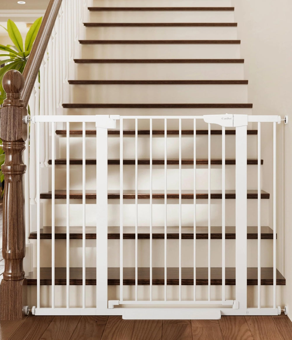 Cumbor 36-inch extra tall gate installed on stairs for safer access.