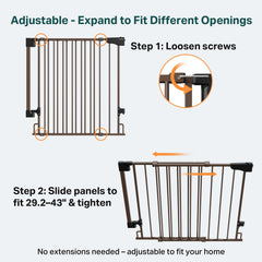 Cumbor baby gate adjustable width 29.2-43in fits varied openings for homes.