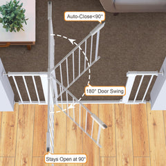 Cumbor baby gate walk-through design enables easy pass while holding a child