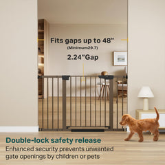 Cumbor brown walk-through gate lets you pass with a stroller easily.