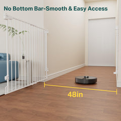 Cumbor dog gate with no bottom bar allows easy walk-through