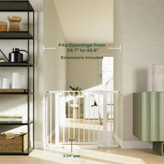 Cumbor gate in walk-through door demonstrates easy stroller access