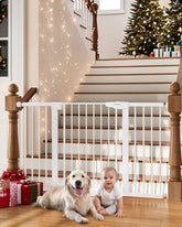 Cumbor wide baby gate demonstrates stairs-coverage for safer passage and room separation.
