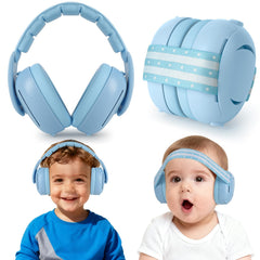 Cumunebula baby ear-muffs adjustable headband for secure fit during naps and outdoor adventures.