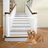 Cupount baby gate mesh on stairs shows clear view while creating a safe barrier