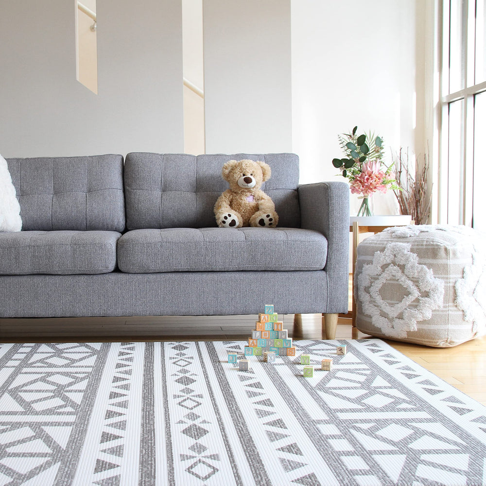 Cushmat crystals blue-charcoal front view showcases spacious cushioned play area