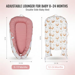 Cute Cuddles baby lounger pink breathable cotton fabric supports cozy, breathable comfort