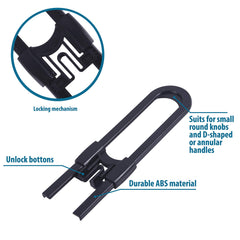 CUTESAFETY universal-fit-knob-handle locks adapt to mushroom knobs and D-shaped handles.