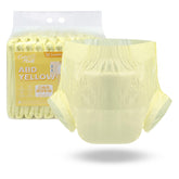 CutiePlusU disposable adult diaper yellow pack showing all night protection in a discreet package