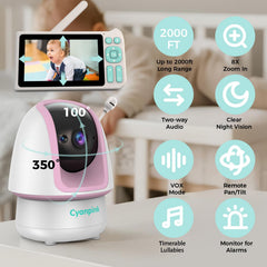 Cyanpink Video Baby Monitor range demonstrates up to 2000 ft for flexible home setup.