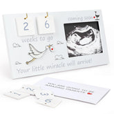 CypherX baby-sonogram-frame-full-display shows a 4x3 photo in the wood frame for cherished memories.