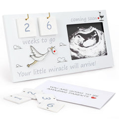 CypherX baby-sonogram-frame-full-display shows a 4x3 photo in the wood frame for cherished memories.