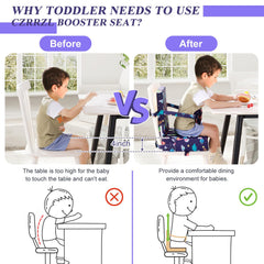 Czrrzl Toddler Booster Seat with non-slip bottom prevents sliding during meals.