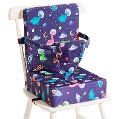Czrrzl Toddler Booster Seat with backrest on dining chair for added safety.
