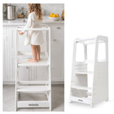 dadada Baby Montessori Tower front view shows sturdy white finish for safe independent cooking