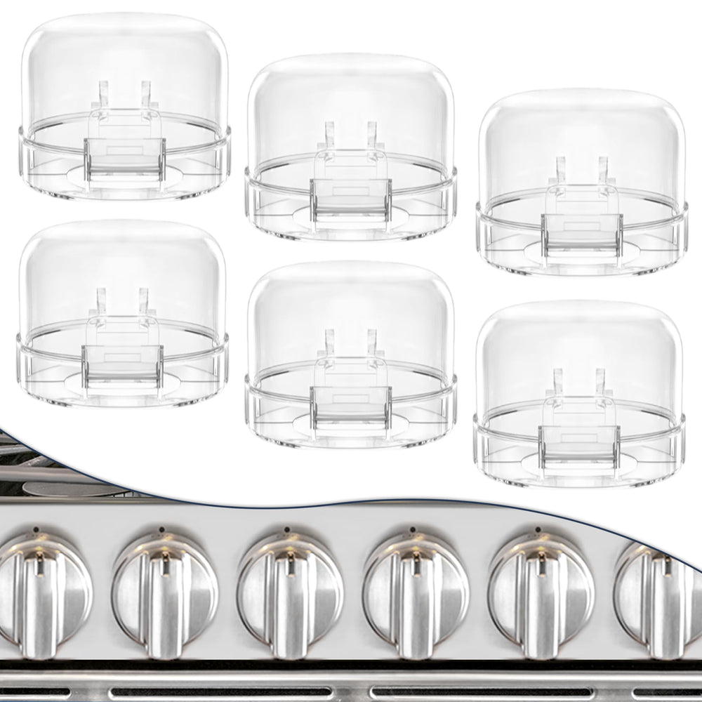 DAFUWENG 6-pack knob covers on the stove for childproofing and safer cooking.