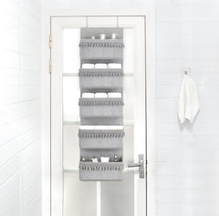 Dahey over the door organizer grey side view demonstrating door hook mounting