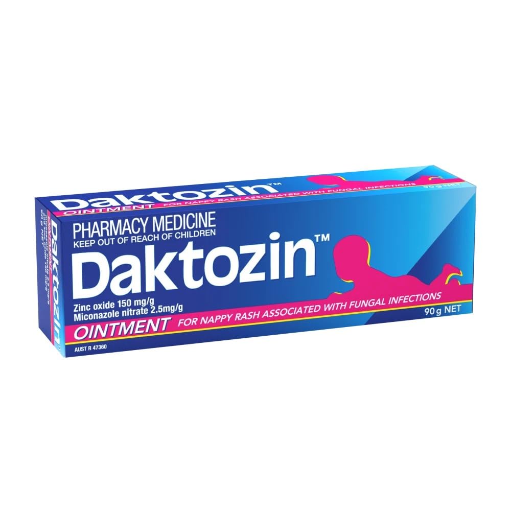 Daktozin ointment tube close-up highlighting smooth texture for gentle diaper-area care.