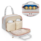 Damero wearable pump bag Elvie-compatible front view with padded elastic pockets for secure pumps.