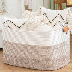 The danpinera 108L blanket basket shows cotton rope texture for durable storage.