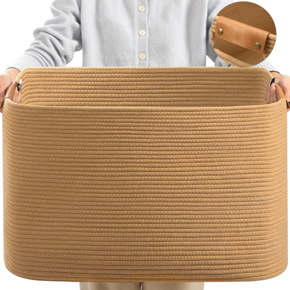 danpinera 108L blanket basket in living room showcasing ample storage for blankets and toys.