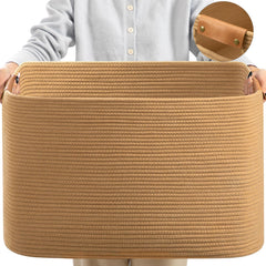 danpinera 108L blanket basket in living room showcasing ample storage for blankets and toys.
