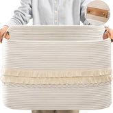 danpinera 108L large basket in white sits in living room for tidy storage and decor