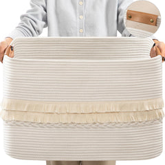 danpinera 108L large basket in white sits in living room for tidy storage and decor