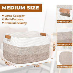 danpinera Blanket Basket leather handle closeup shows durable carrying for rooms.