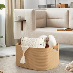 danpinera blanket basket leather-handle closeup highlighting durable design