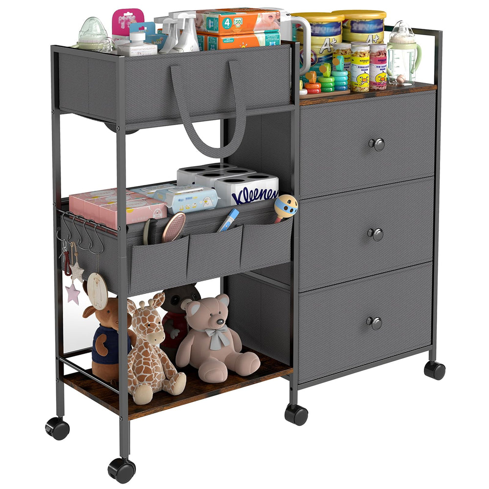 Danpinera diaper caddy top drawer offers quick access during changes