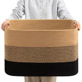 Danpinera gradient linen basket, front view shows cozy storage for blankets in living rooms.