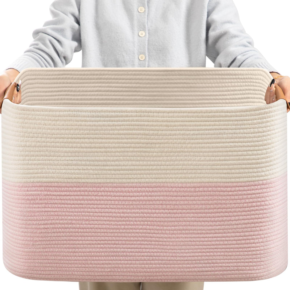 danpinera large woven basket pink white holds blankets for cozy storage