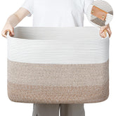danpinera rectangle blanket storage basket front view with soft cotton rope texture for cozy organization