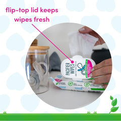 Dapple Pacifier Wipes on-the-go use in diaper bag.