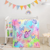 Datura Home crib bedding watercolor butterfly comforter image highlighting ultra-soft microfiber for a gentle baby sleep