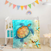 Datura Home sea-turtle comforter offers soft, cozy warmth for baby sleep.