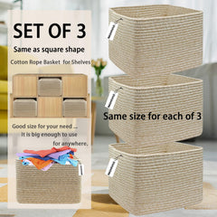 DAVIHOMI small rope basket rectangular bottom supports stable toy storage
