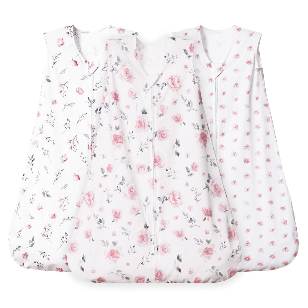 David's Kids 3-pack sleep sack front view with floral pattern for breathable baby sleep.