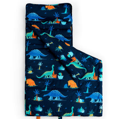 David's Kids Dinosaur Nap Mat front view demonstrates cozy design for relaxed preschool naps.