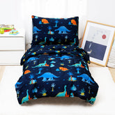 David's Kids dinosaur navy comforter closeup shows soft microfiber for cozy nights.