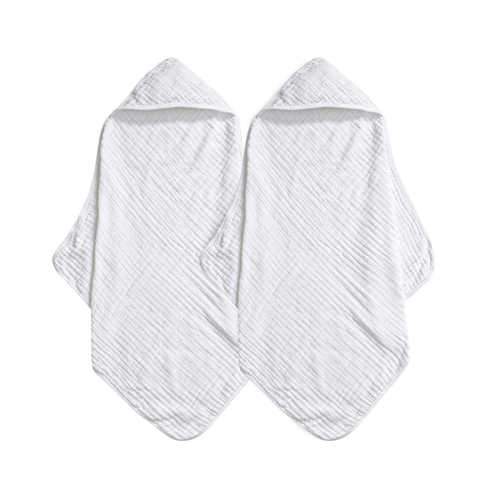 David's Kids hooded towel white close-up shows ultra-soft muslin weave for gentle bath time.