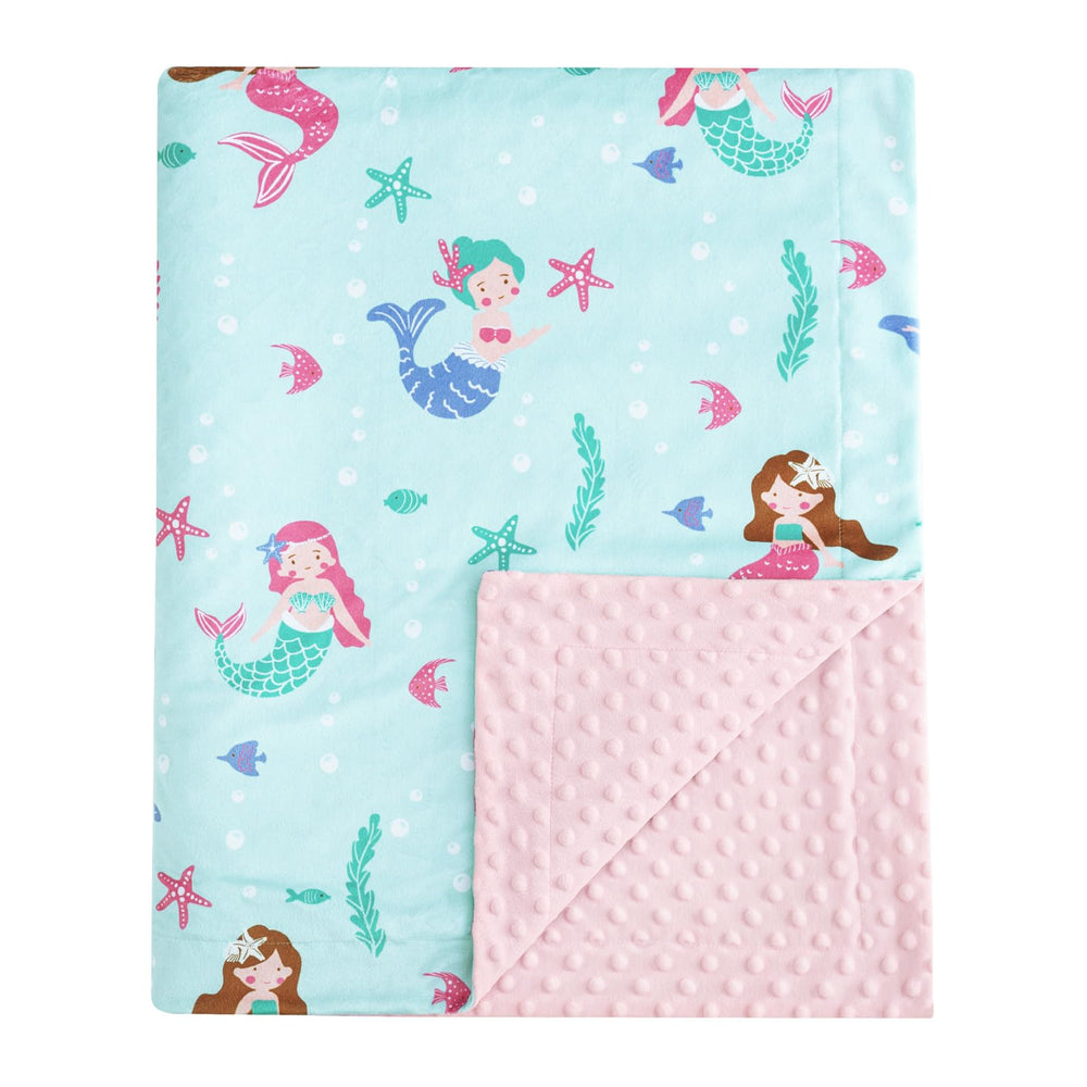 david's kids mermaid minky blanket front view highlights ultra-soft two-sided fabric for newborn comfort