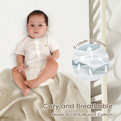 David's Kids Muslin Crib Sheets two-pack shown on a standard crib mattress