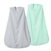 David's Kids gray muslin sleep sack offers breathable comfort for toddlers.