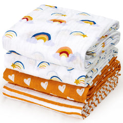 David's Kids rainbow muslin swaddle blanket, large 47x47 inches for versatile swaddling