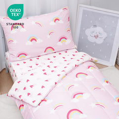 david's kids rainbow fitted sheet edge demonstrates secure fit and all-season comfort.