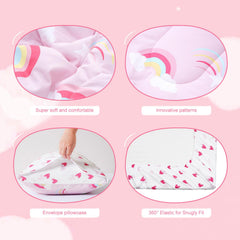 david's kids rainbow flat sheet hero highlights a smooth surface and full-coverage fit.